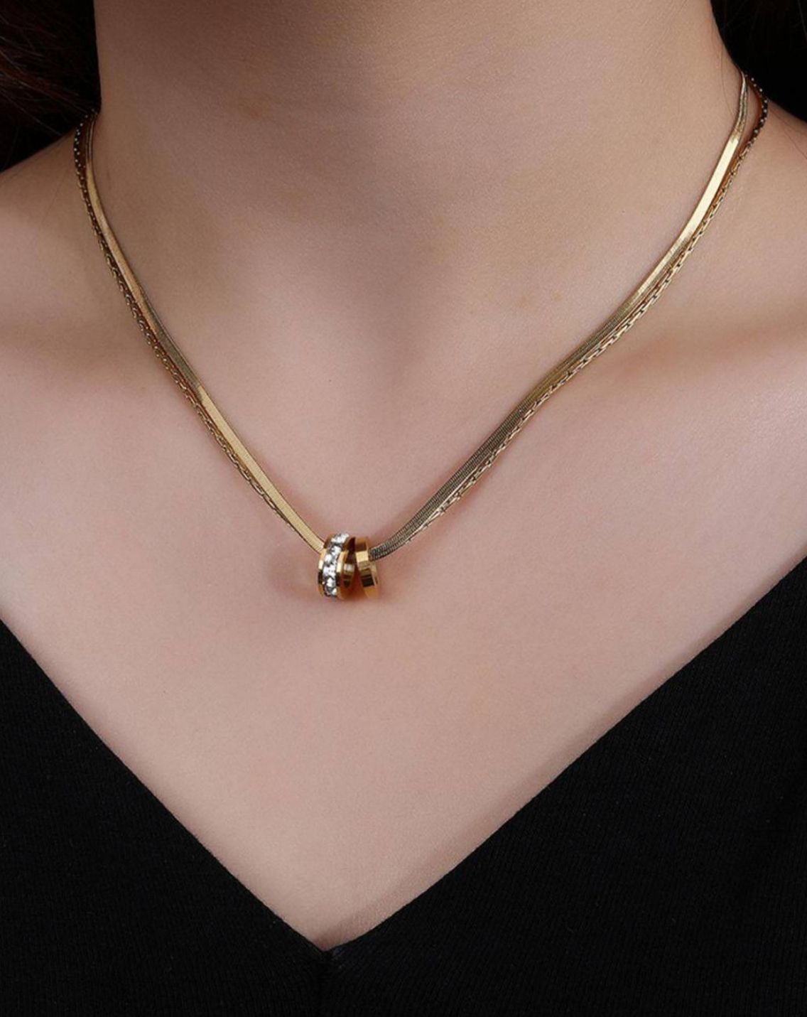 Gold-Plated CZ-Studded Pendant With Chain