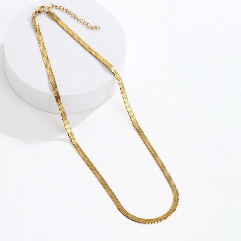 Gold Plated Anti Tarnish Stainless Steel Flat Snake Chain Necklace