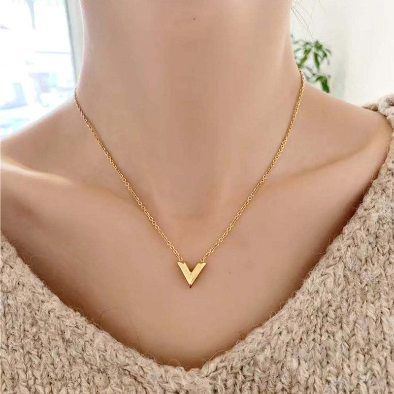 Gold Plated Stainless Steel Anti Tarnish V-Shaped Pendant For Women