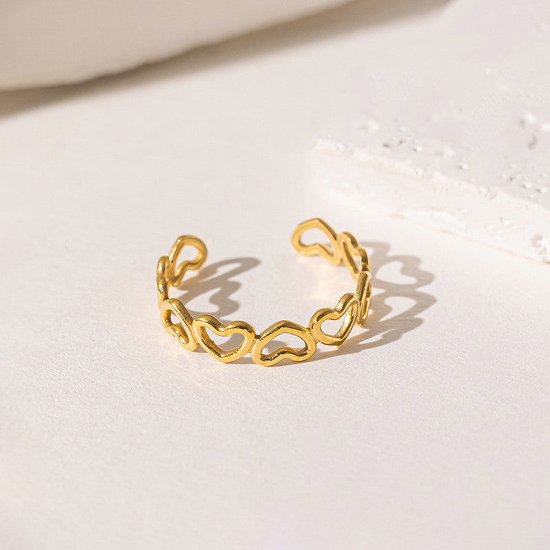 Gold Plated Anti Tarnish Stainless Steel Heart Themed Adjustable Finger Ring