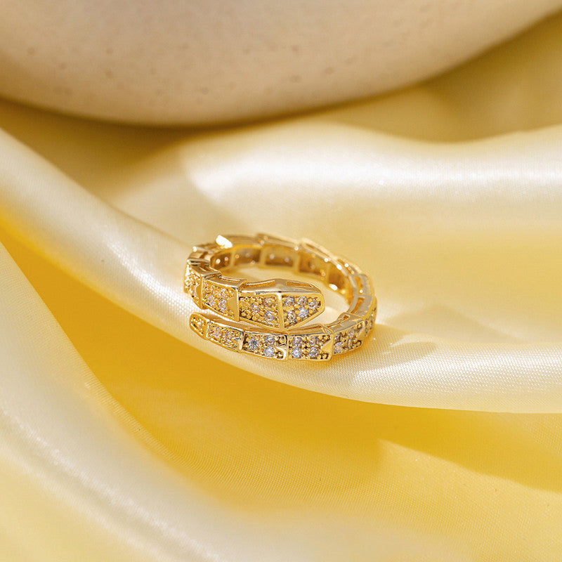 Gold Plated Anti Tarnish Stainless Steel Snake Themed Adjustable Finger Ring