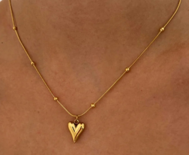 Gold Plated Stainless Steel Heart Shaped Pendant With Chain