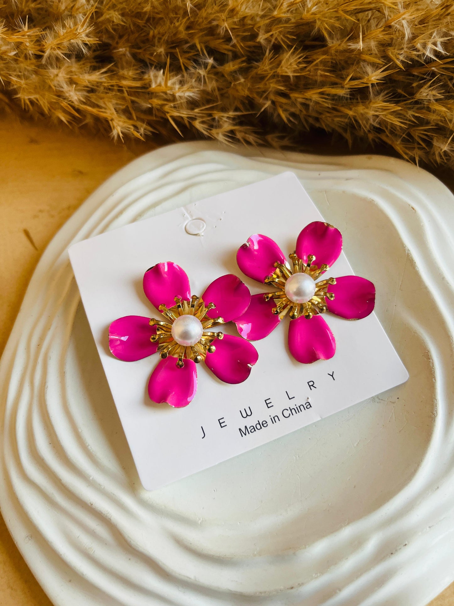 Pink Bead Floral Earring