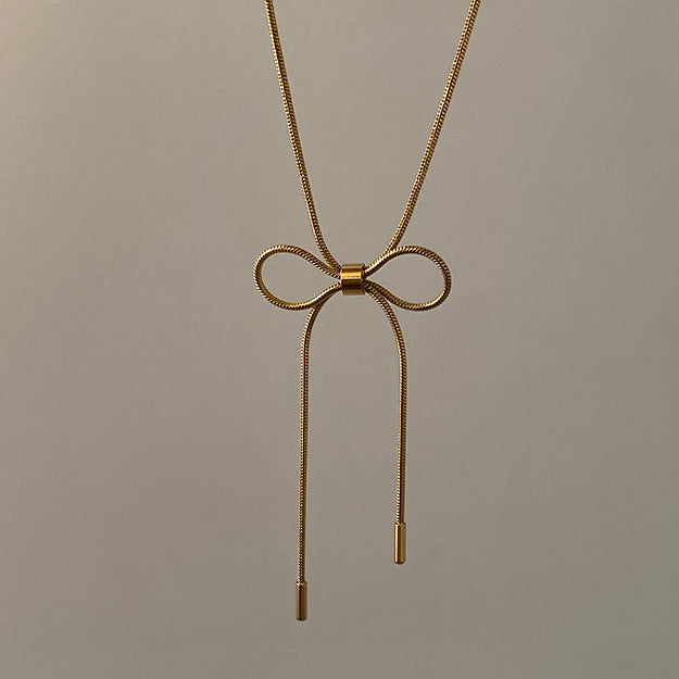 Ribbon Tie Gold Toned Neckalce with Earring | Anti Tarnished