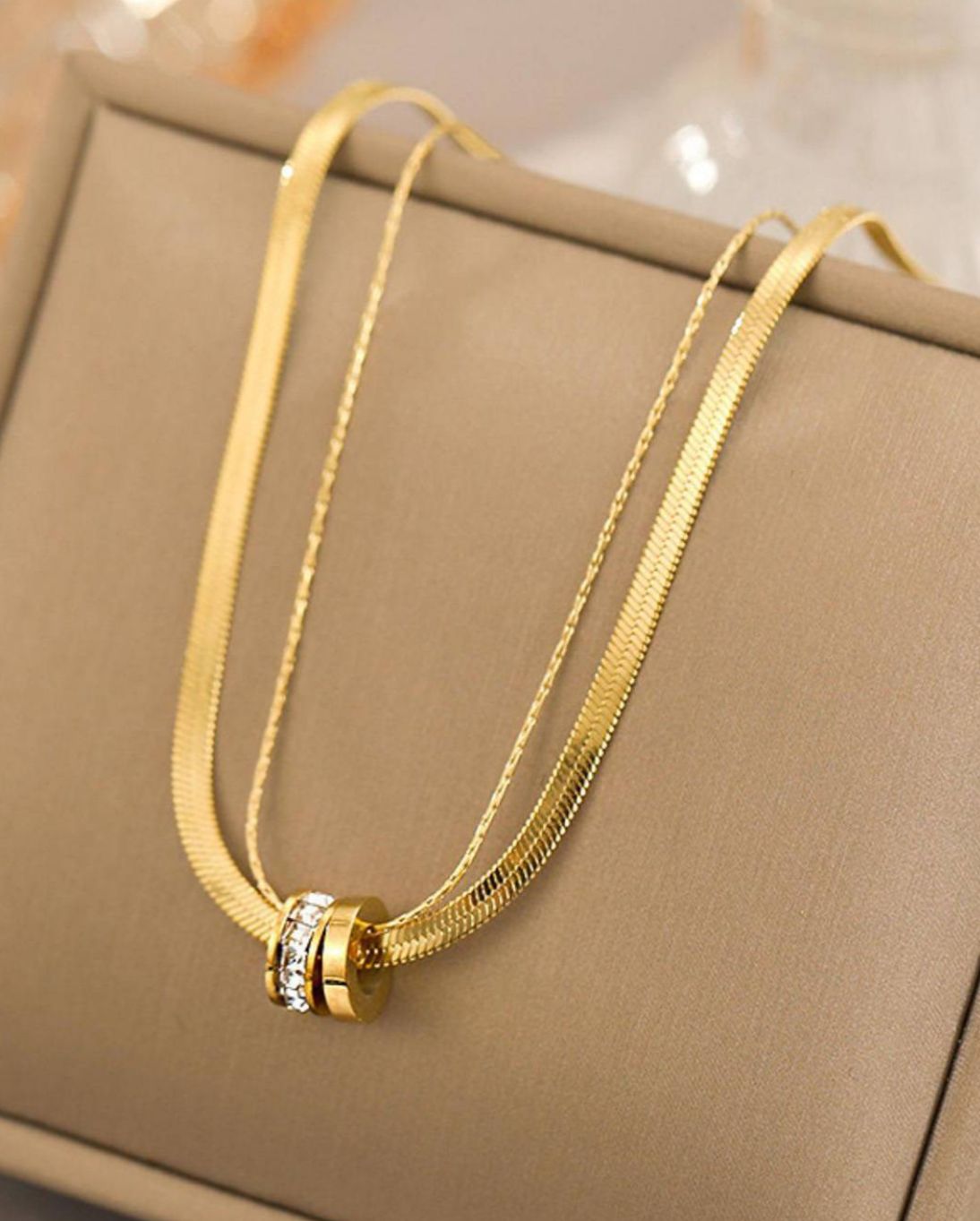 Gold-Plated CZ-Studded Pendant With Chain