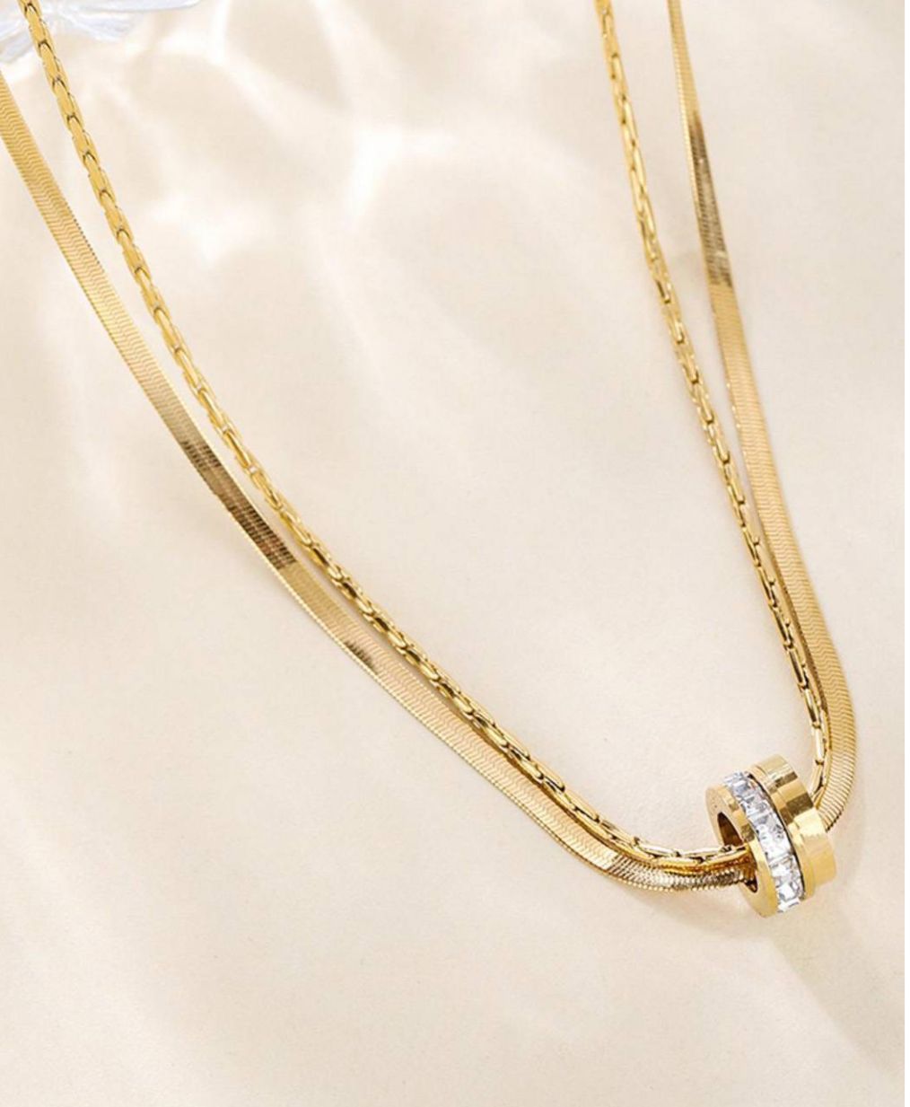 Gold-Plated CZ-Studded Pendant With Chain