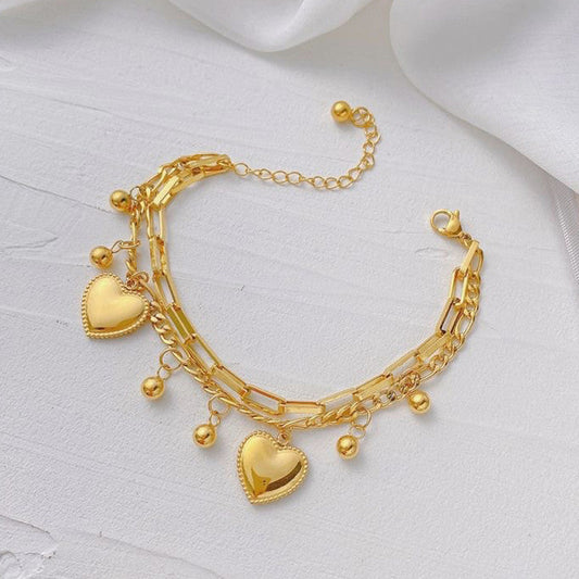 Gold Plated Stainless Steel Anti Tarnish Heart themed Wraparound Bracelet For Women