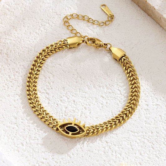 Gold Plated Stainless Steel Anti Tarnish Evil Eye themed Wraparound Bracelet For Women