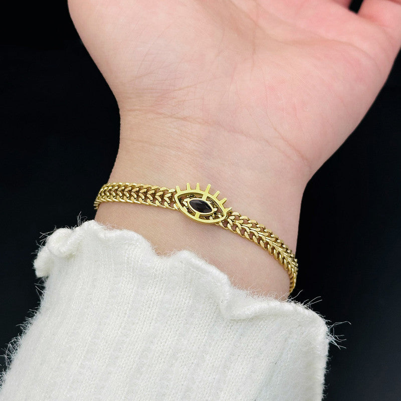 Gold Plated Stainless Steel Anti Tarnish Evil Eye themed Wraparound Bracelet For Women