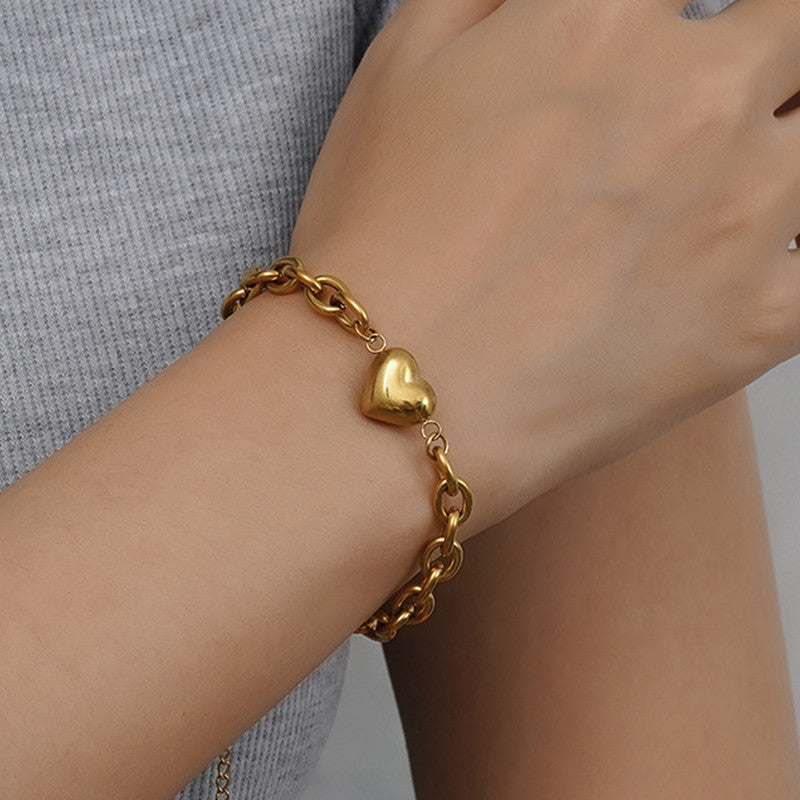 Gold Plated Anti Tarnish Stainless Steel Heart themed Wraparound Bracelet