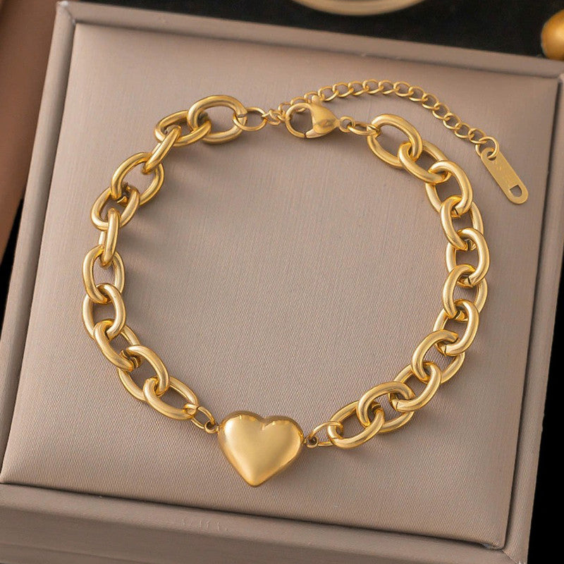 Gold Plated Anti Tarnish Stainless Steel Heart themed Wraparound Bracelet