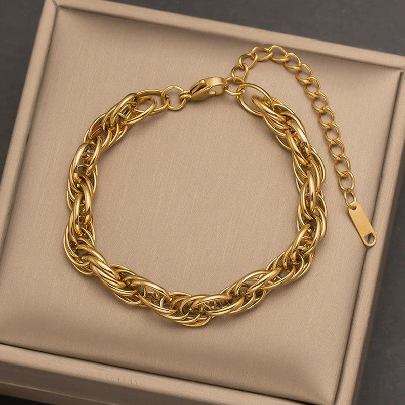 Gold Plated Anti Tarnish Stainless Steel Thick Chain Rope Style Wraparound Bracelet