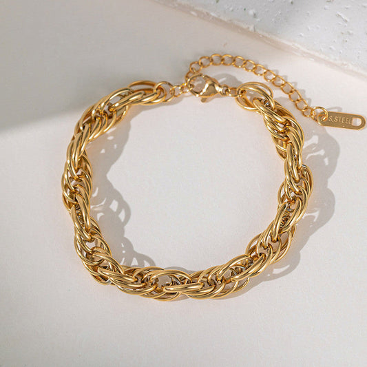 Gold Plated Anti Tarnish Stainless Steel Thick Chain Rope Style Wraparound Bracelet