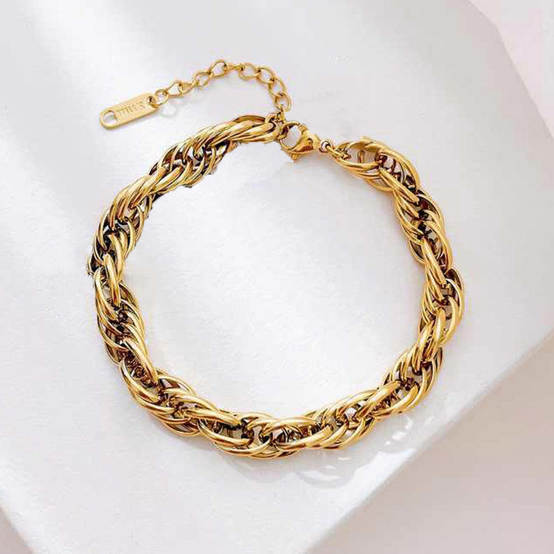 Gold Plated Anti Tarnish Stainless Steel Thick Chain Rope Style Wraparound Bracelet