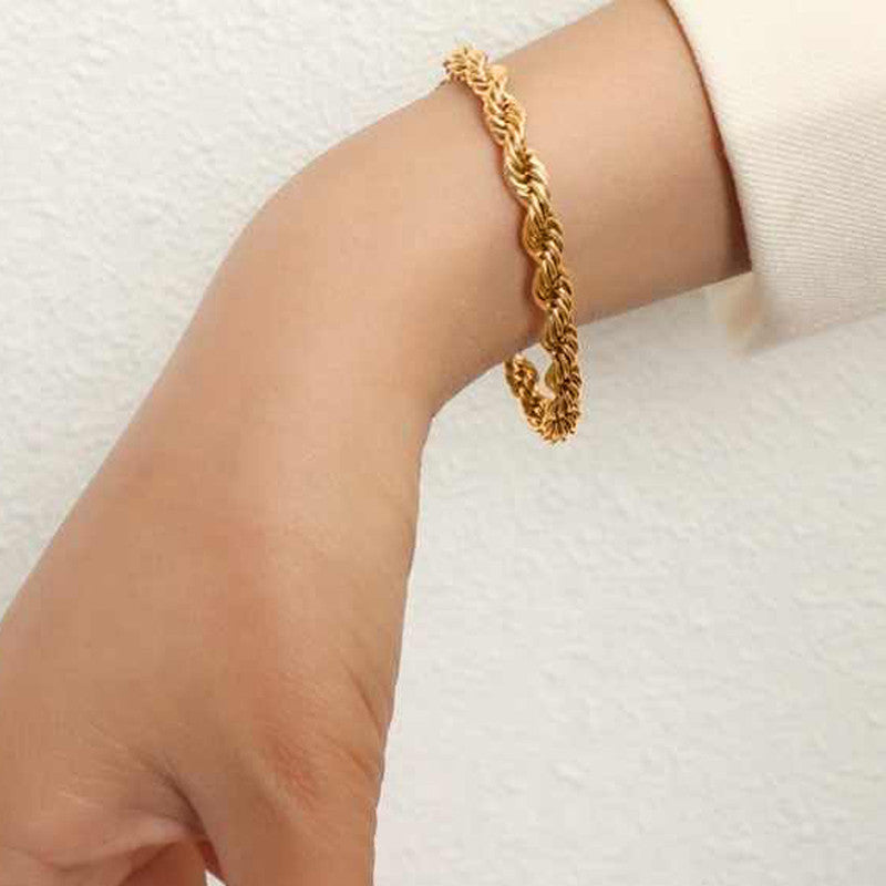 Gold Plated Anti Tarnish Stainless Steel Thick Chain Rope Style Wraparound Bracelet