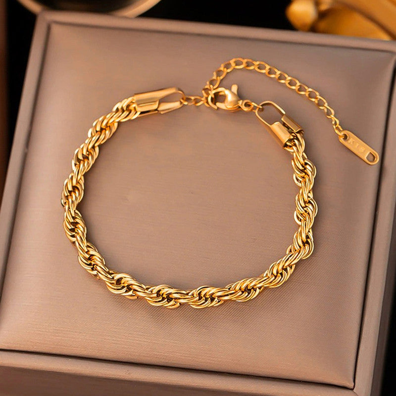 Gold Plated Anti Tarnish Stainless Steel Thin Chain Rope Style Wraparound Bracelet