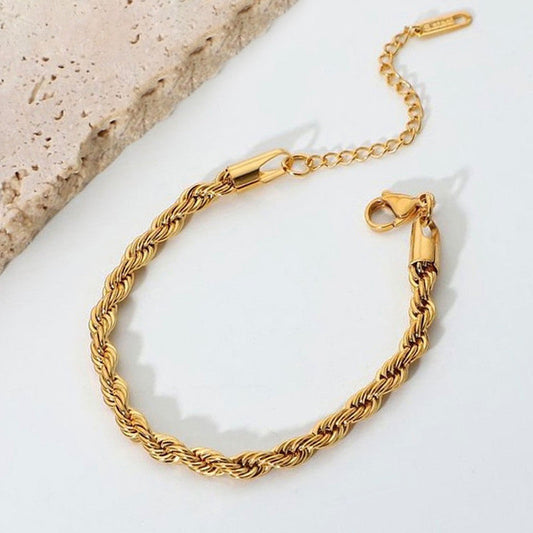 Gold Plated Anti Tarnish Stainless Steel Thin Chain Rope Style Wraparound Bracelet