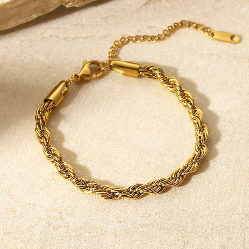 Gold Plated Anti Tarnish Stainless Steel Thin Chain Rope Style Wraparound Bracelet