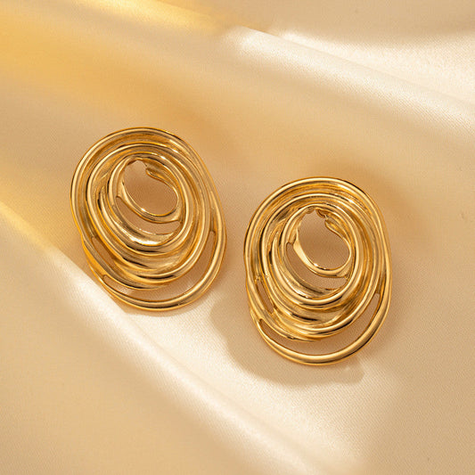 Gold Plated Anti Tarnish Stainless Steel Spiral Stud Earrings