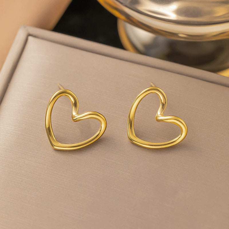 Gold Plated Heart Themed Stud Earrings