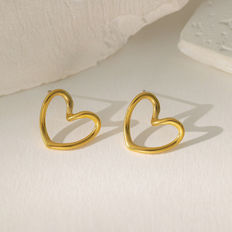Gold Plated Heart Themed Stud Earrings
