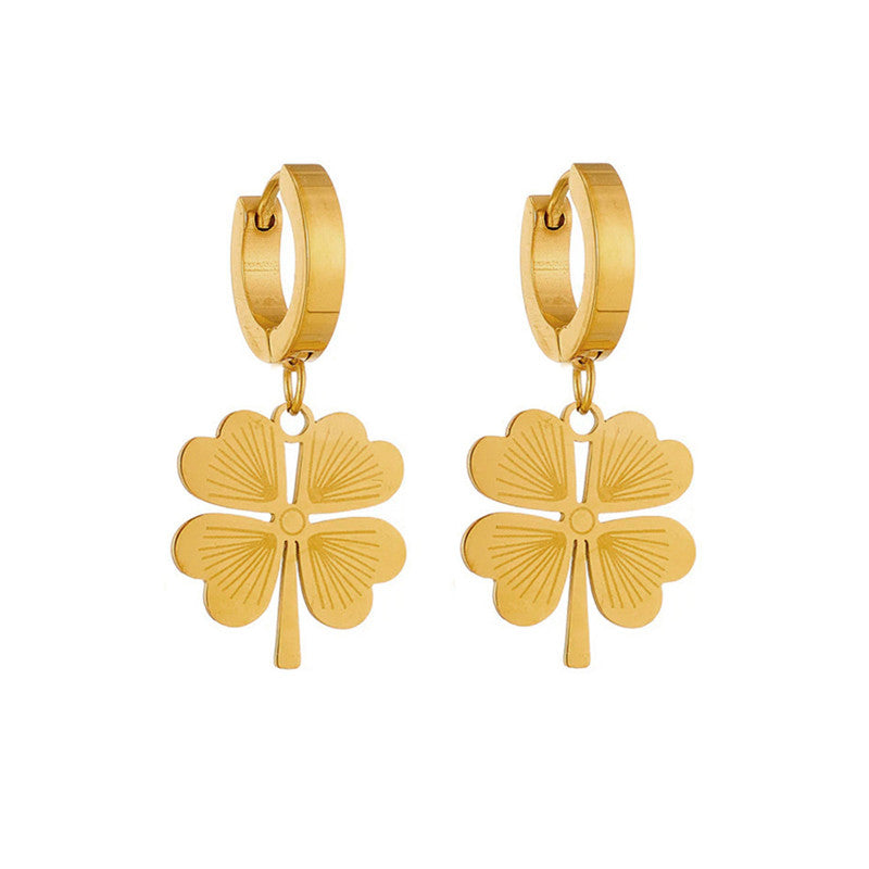 Gold Plated Clover Themed Drop Earrings