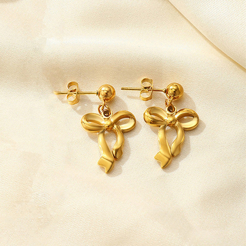 Gold-Plated Infinity Bow Drop Earrings