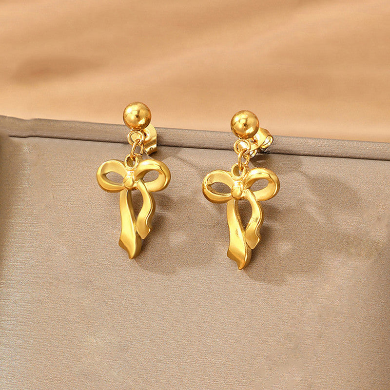 Gold-Plated Infinity Bow Drop Earrings