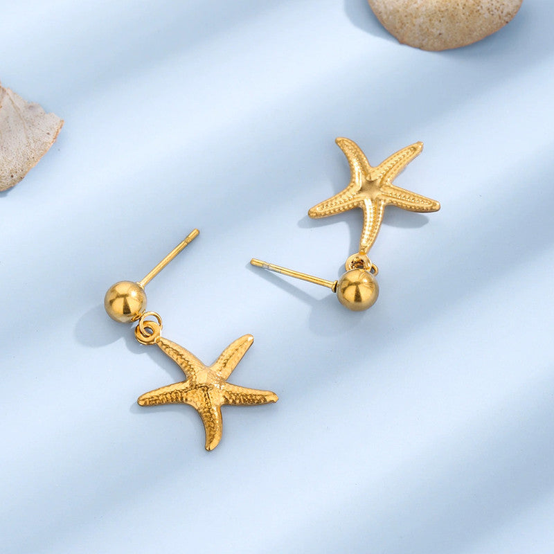 Gold Plated Star Themed Drop Earrings
