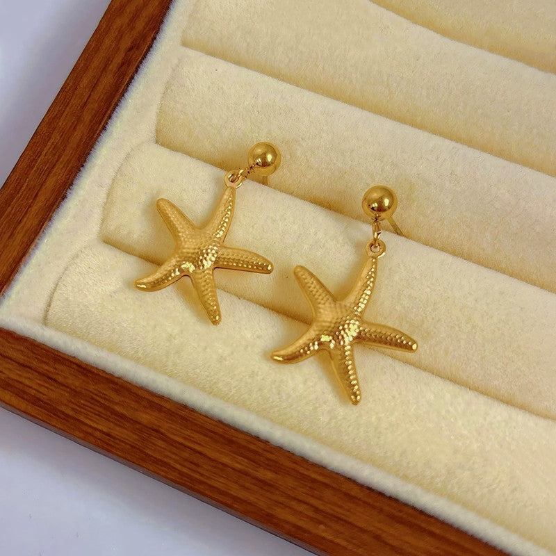 Gold Plated Star Themed Drop Earrings