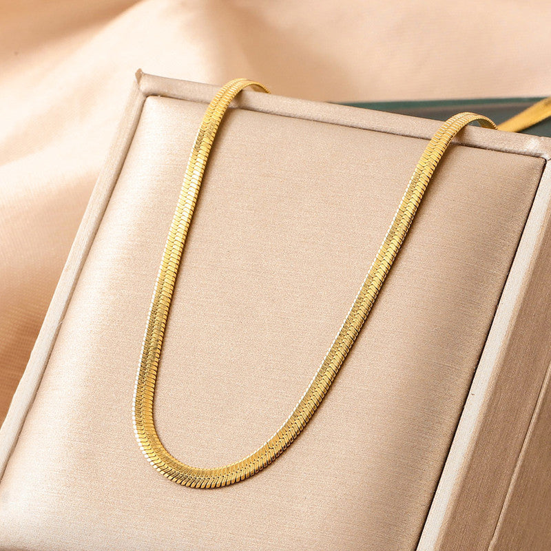 Gold Plated Anti Tarnish Stainless Steel Flat Snake Chain Necklace