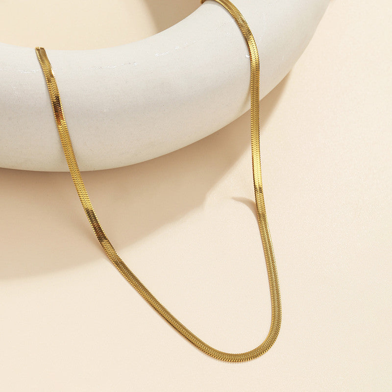 Gold Plated Anti Tarnish Stainless Steel Flat Snake Chain Necklace