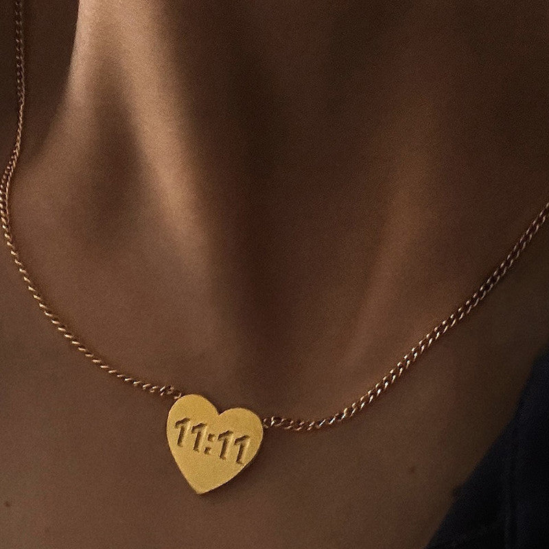 Gold-Plated Anti Tarnish 11:11 Heart Themed Angel Make a Wish Pendant