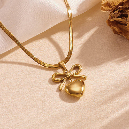 Gold Plated Anti Tarnish Bow Knot Heart Themed Pendant