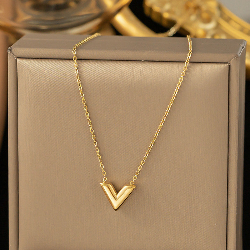 Gold Plated Stainless Steel Anti Tarnish V-Shaped Pendant For Women