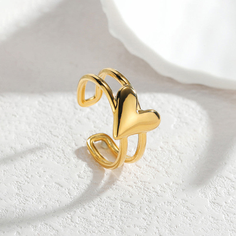 Gold Plated Anti Tarnish Stainless Steel Heart Themed Adjustable Finger Ring