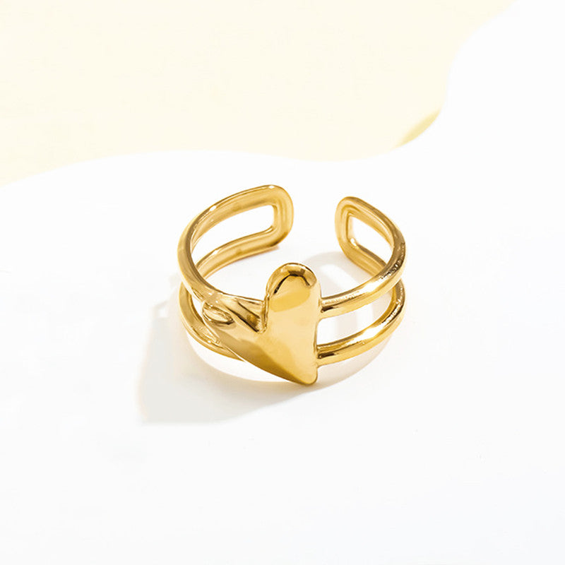Gold Plated Anti Tarnish Stainless Steel Heart Themed Adjustable Finger Ring