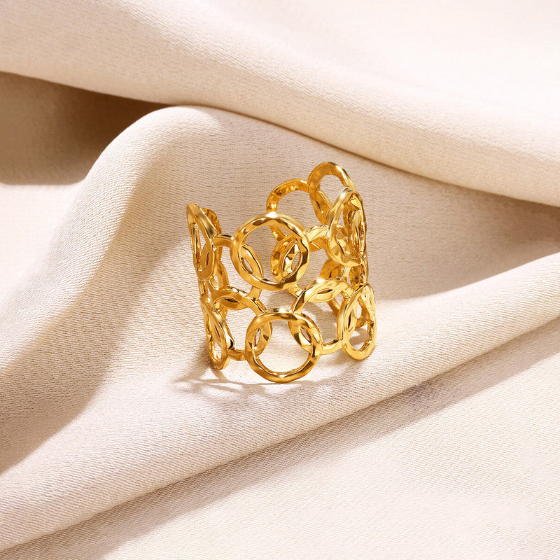 Gold Plated Anti Tarnish Stainless Steel Geometric Adjustable Finger Ring