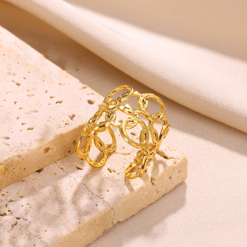 Gold Plated Anti Tarnish Stainless Steel Geometric Adjustable Finger Ring