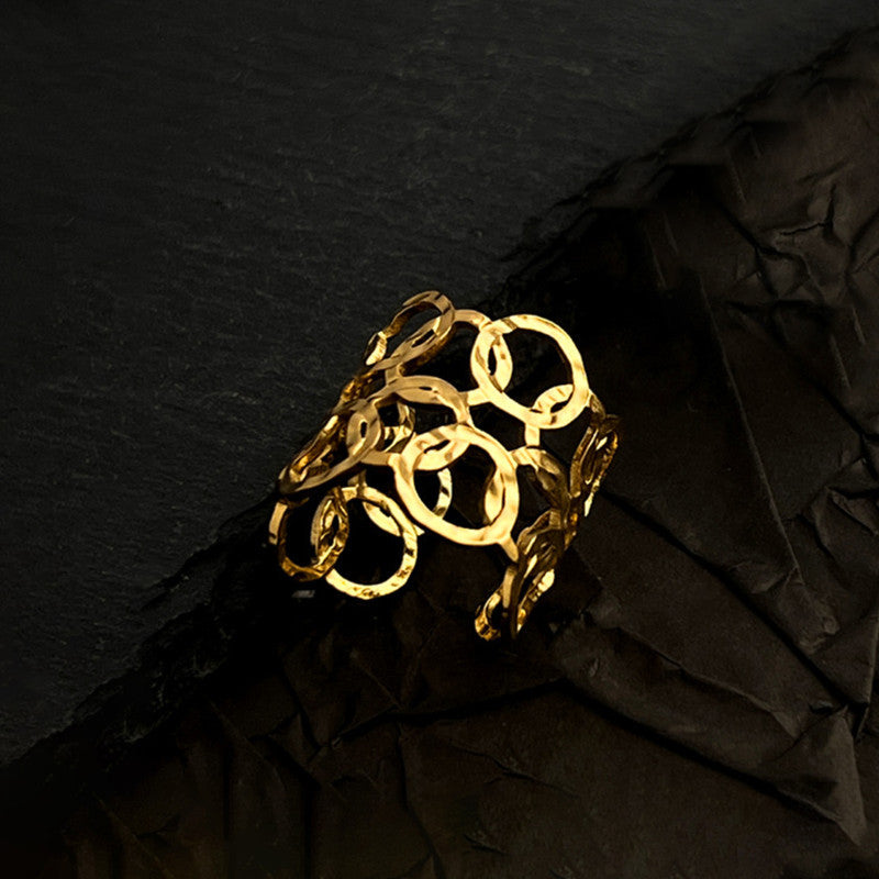 Gold Plated Anti Tarnish Stainless Steel Geometric Adjustable Finger Ring
