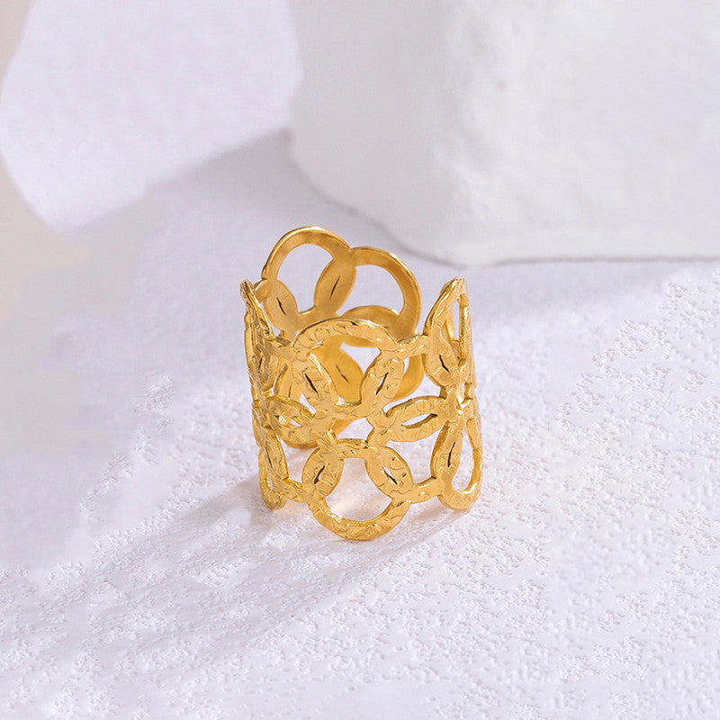 Gold Plated Anti Tarnish Stainless Steel Geometric Adjustable Finger Ring