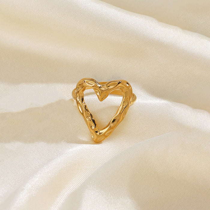 Gold Plated Anti Tarnish Stainless Steel Heart Themed Adjustable Finger Ring