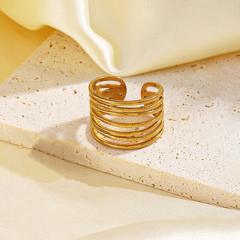 Gold Plated Anti Tarnish Stainless Steel Contemporary Adjustable Finger Ring