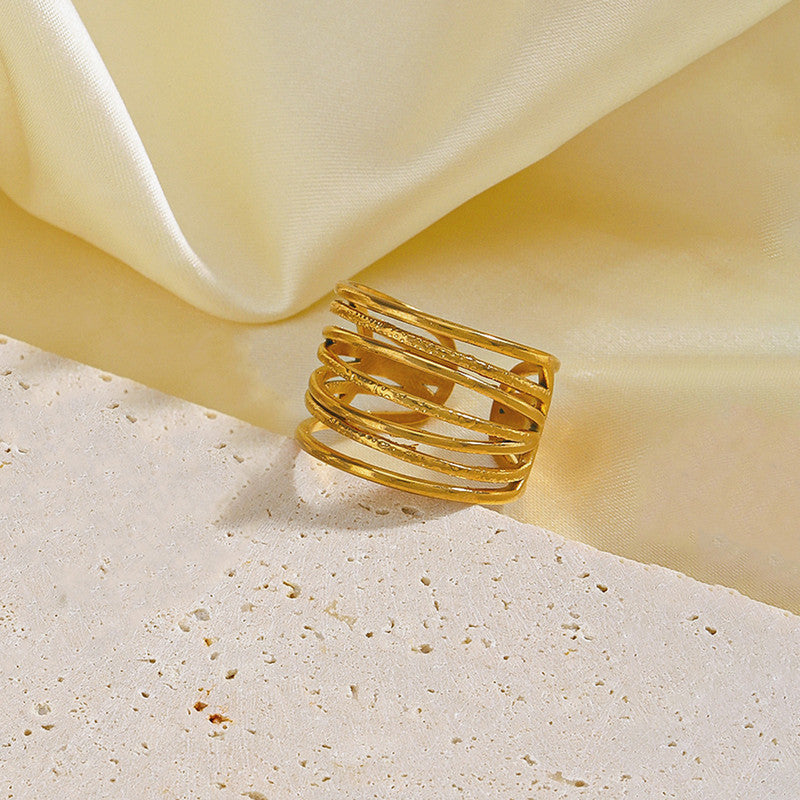 Gold Plated Anti Tarnish Stainless Steel Contemporary Adjustable Finger Ring