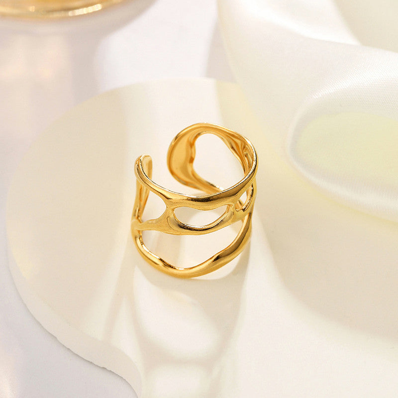 Gold Plated Anti Tarnish Stainless Steel Contemporary Adjustable Finger Ring