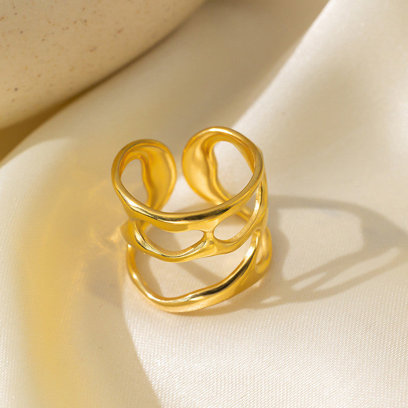 Gold Plated Anti Tarnish Stainless Steel Contemporary Adjustable Finger Ring