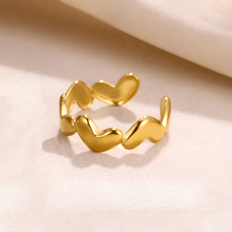 Gold Plated Anti Tarnish Stainless Steel Heart Themed Adjustable Finger Ring