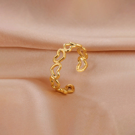 Gold Plated Anti Tarnish Stainless Steel Heart Themed Adjustable Finger Ring