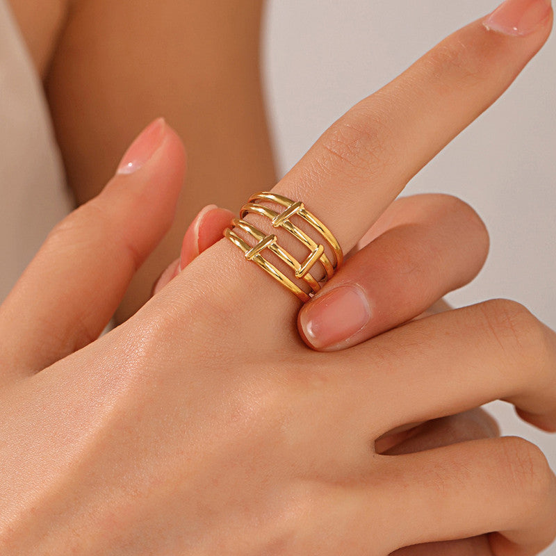 Gold Plated Anti Tarnish Stainless Steel Contemporary Adjustable Finger Ring