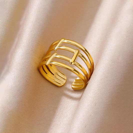 Gold Plated Anti Tarnish Stainless Steel Contemporary Adjustable Finger Ring